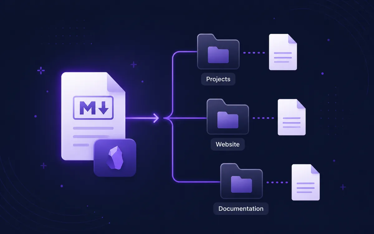 Illustration of an Obsidian note hierarchy showing folders containing same-named Markdown notes.
