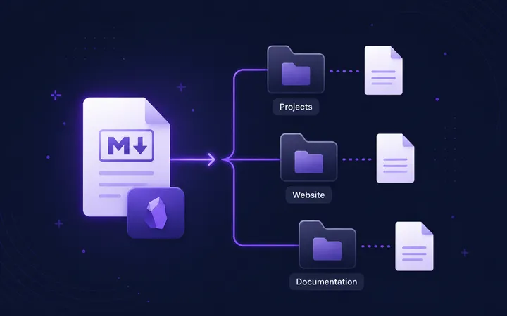 Illustration of an Obsidian note hierarchy showing folders containing same-named Markdown notes.