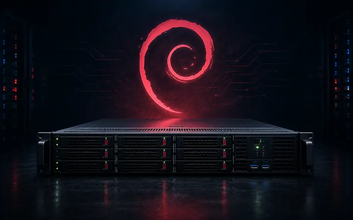 Debian 13 bare-metal server installation guide with rack-mounted server